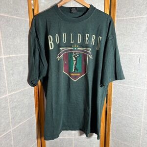 SDI‎ Boulders Golf Graphic Tee Shirt Men's XL Green Striped Cotton USA VTG
